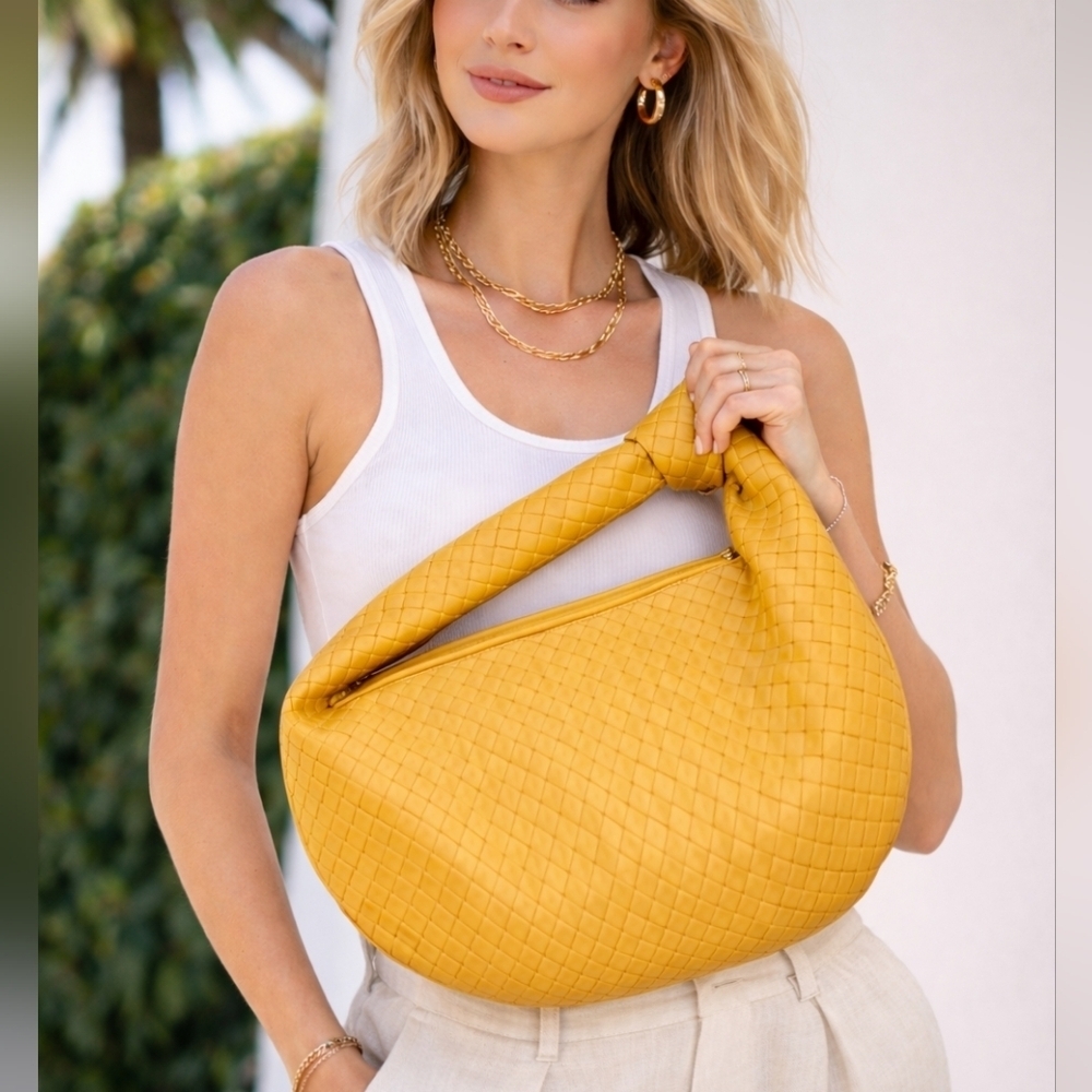 Woven Yellow/Gold Hobo-Style Handbag